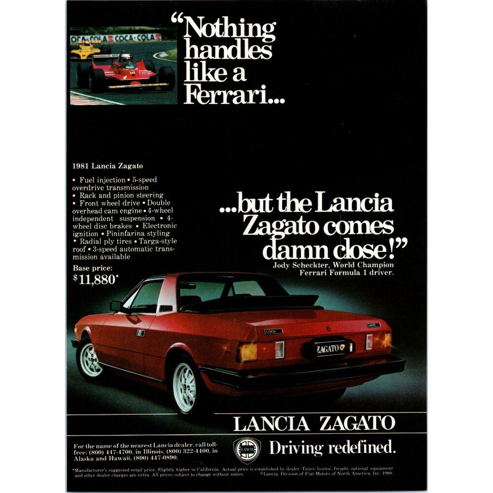 1981 Lancia Zagato Targa Vintage Print Ad Italian Sports Car 80s Wall Art